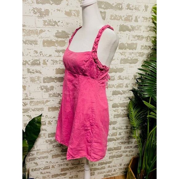 Zara Linen Blend Sleeveless Women's Dress Size Medium Pink Tie Back Braid Strap - Picture 2 of 4